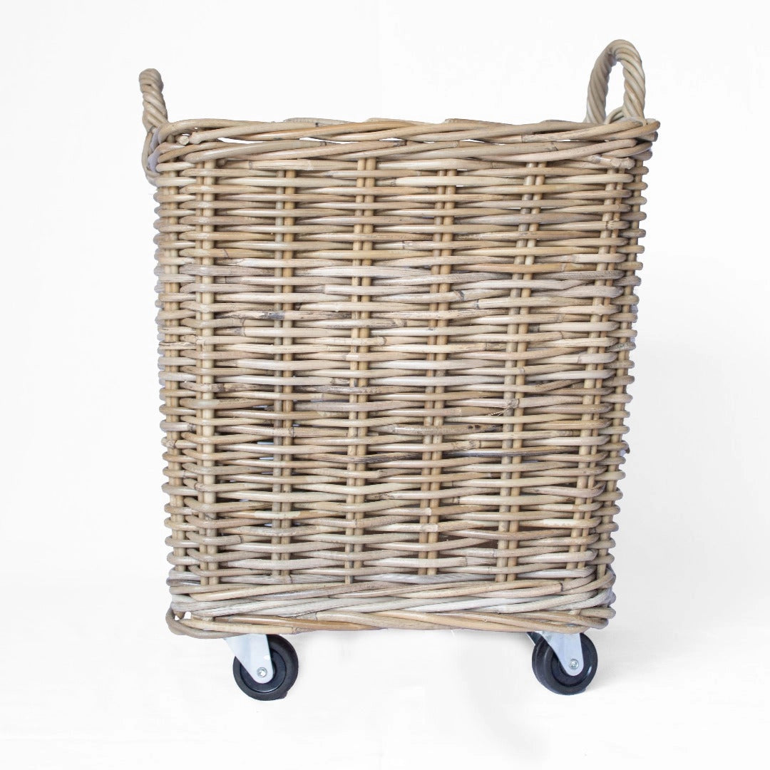 Rattan Storage Basket On Wheels