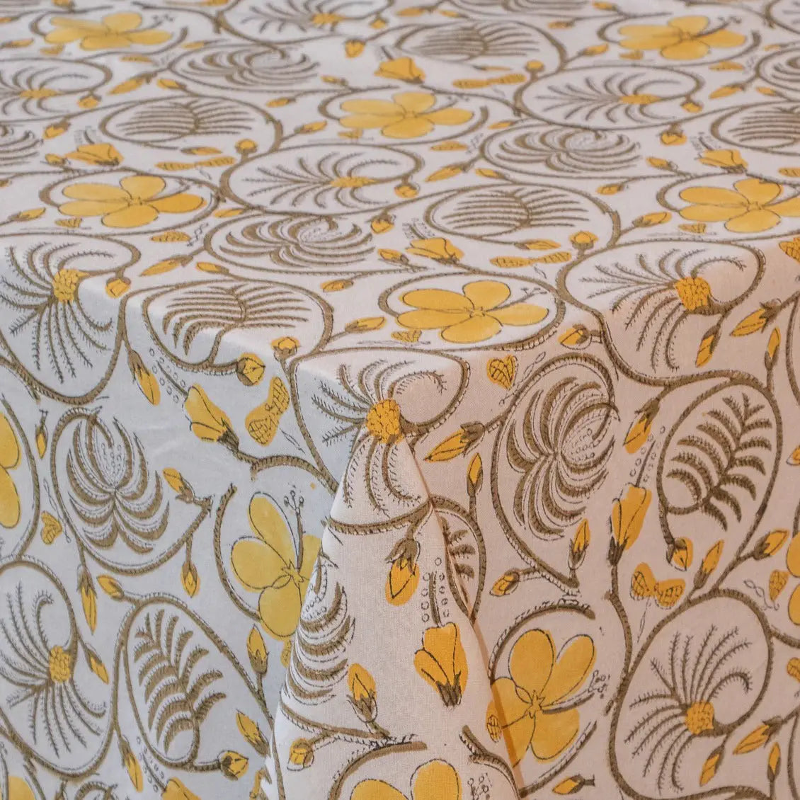 Sun-Kissed Blossom Block Print Tablecloth