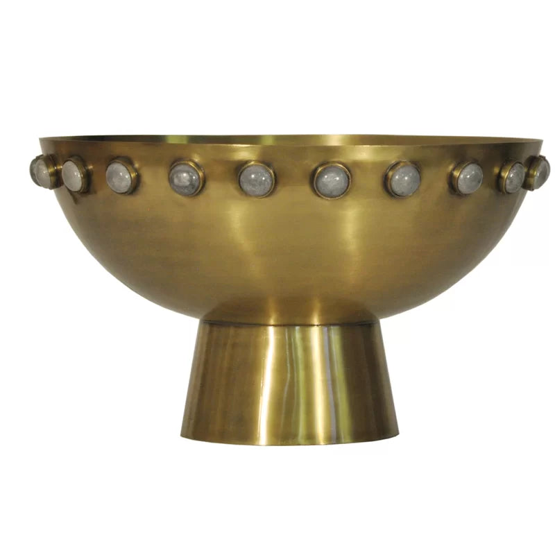 Antique Brass Bowl with Stone Detailing