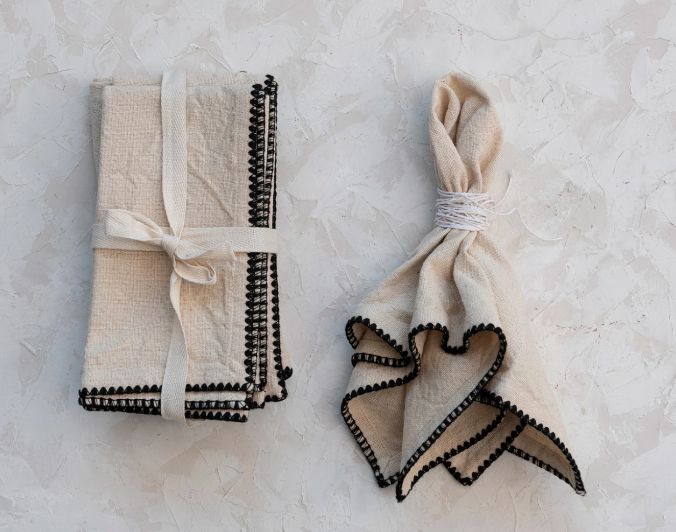 Natural and Black Stitch Napkins, Set of 4