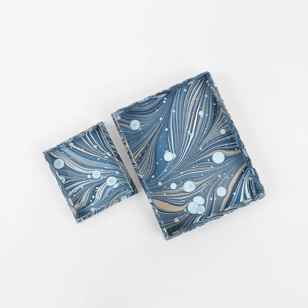 Blue Marbled Rectangular Tray Set
