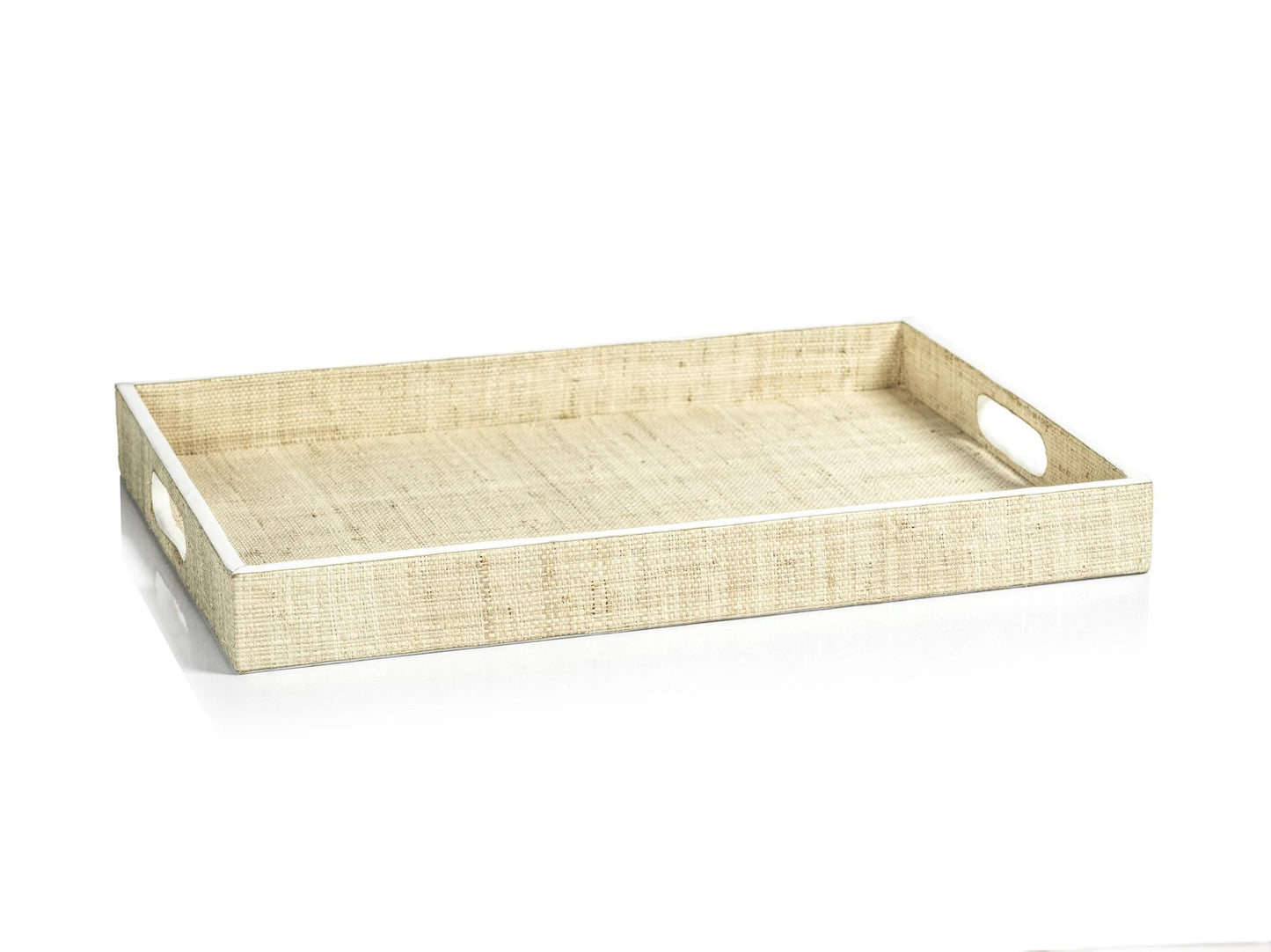 Raffia Tray with Cream Leather Trim