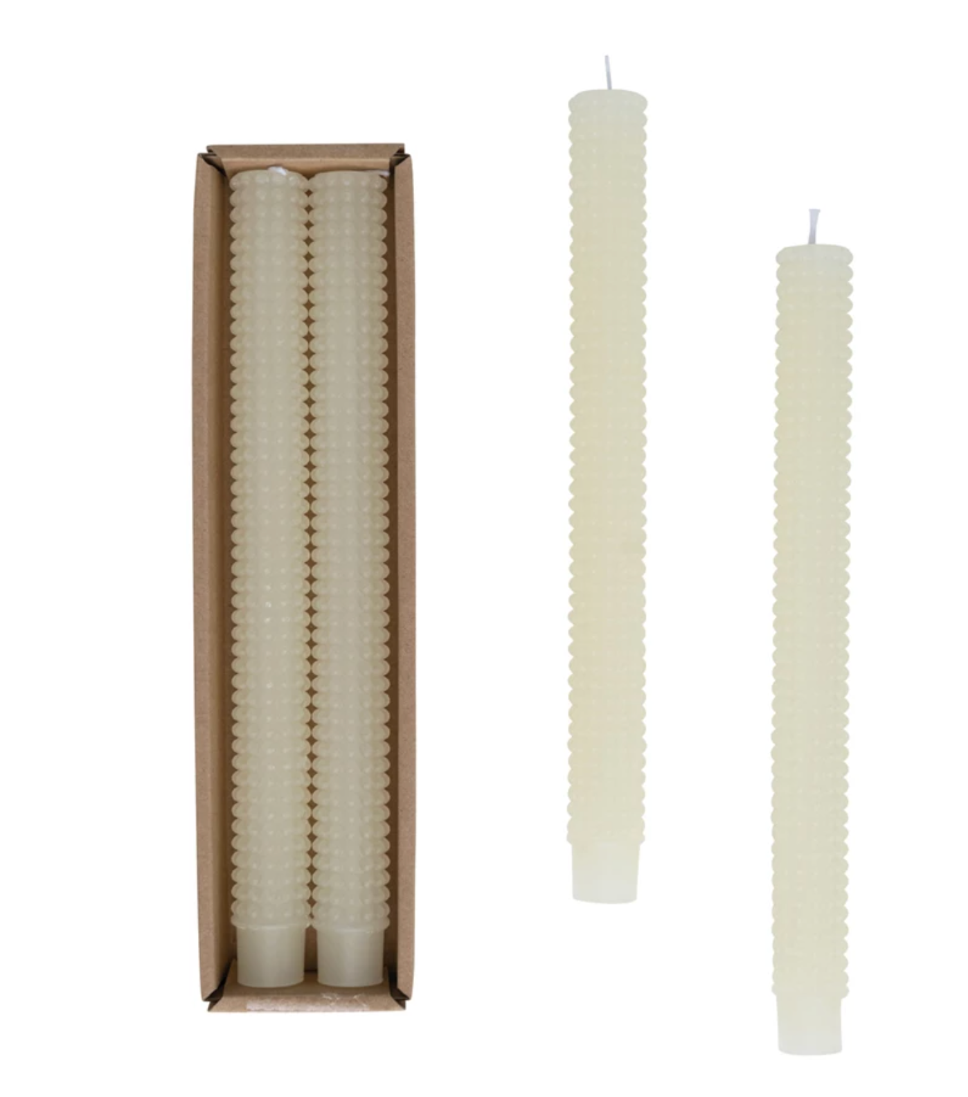 Cream Unscented Hobnail Taper Candles, Set of 2