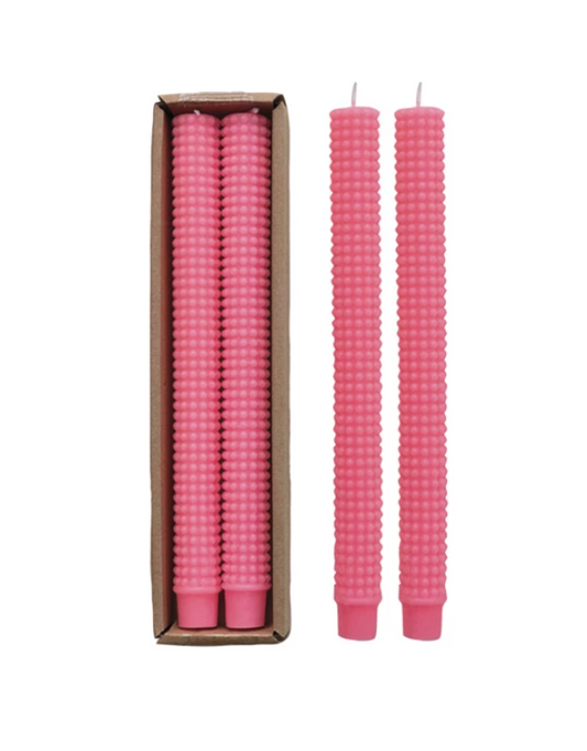 Pink Unscented Hobnail Taper Candles, Set of 2