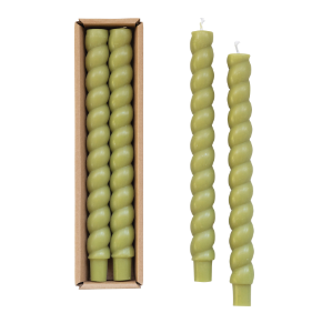 Green Unscented Twisted Taper Candles, Set of 2