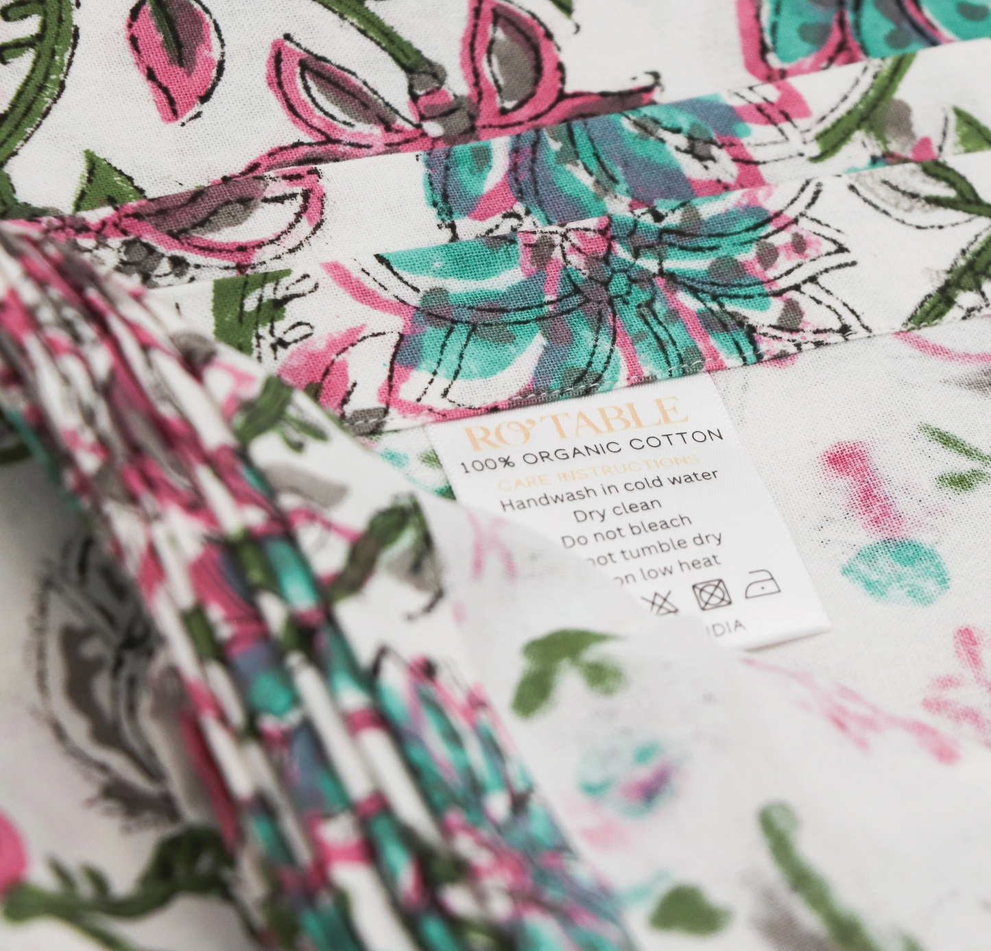 Petunia Teal Block Print Tablecloth