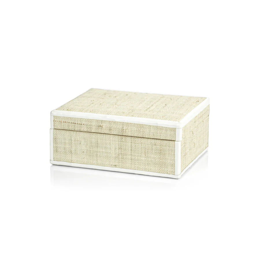 Raffia Boxes with Cream Leather Trim