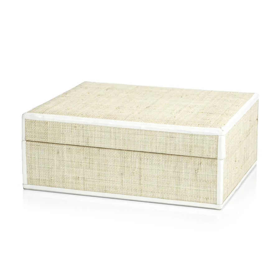 Raffia Boxes with Cream Leather Trim