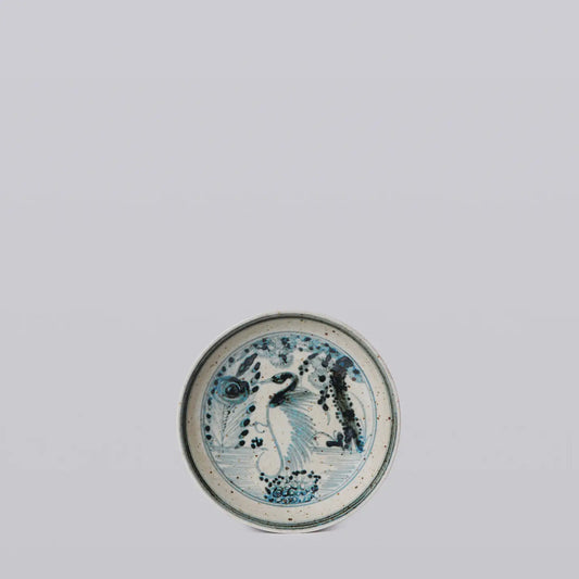 Small Blue and White Dancing Crane Dish